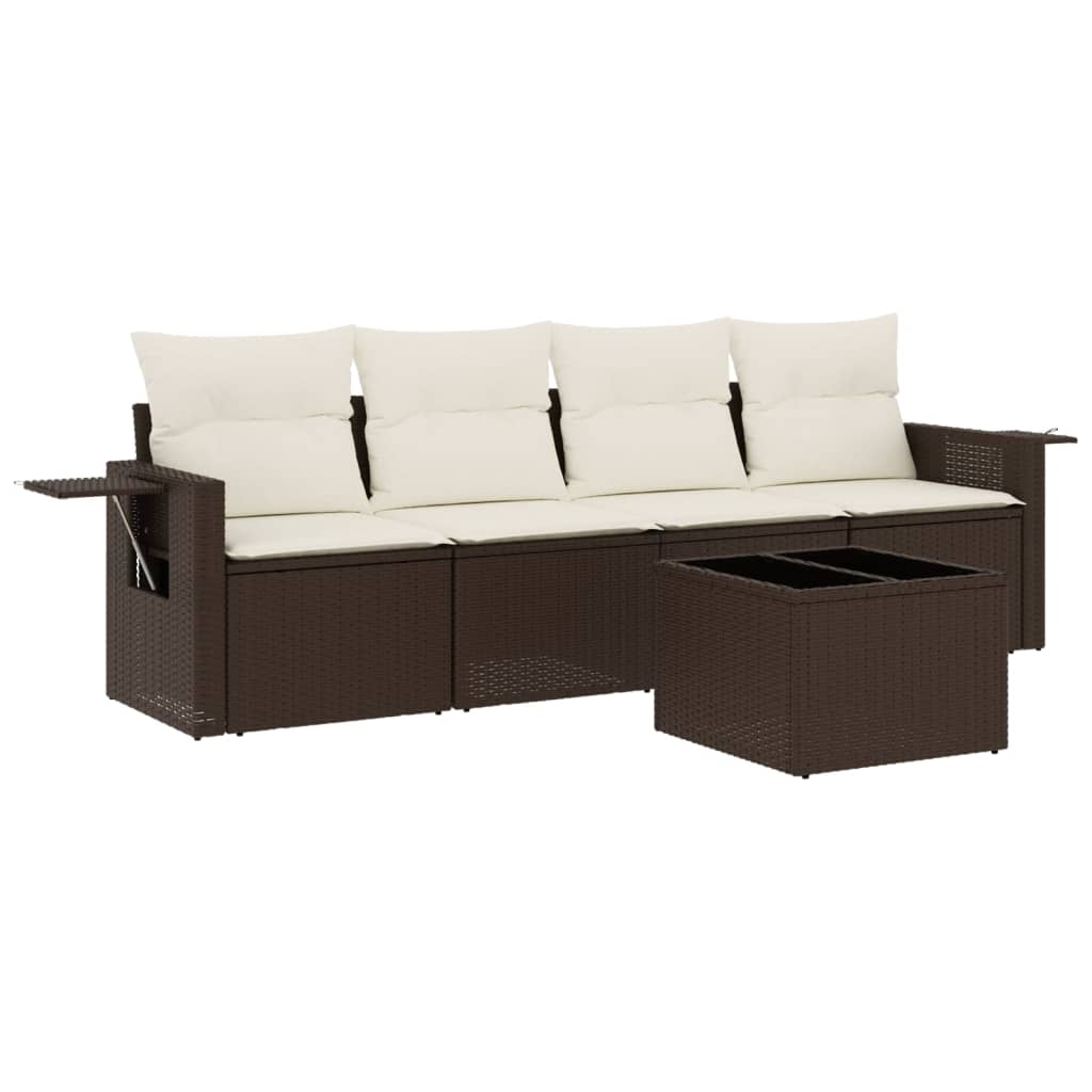 5-delige Loungeset met kussens poly rattan bruin is nu te koop bij PeponiXL, paradijselijk wonen!