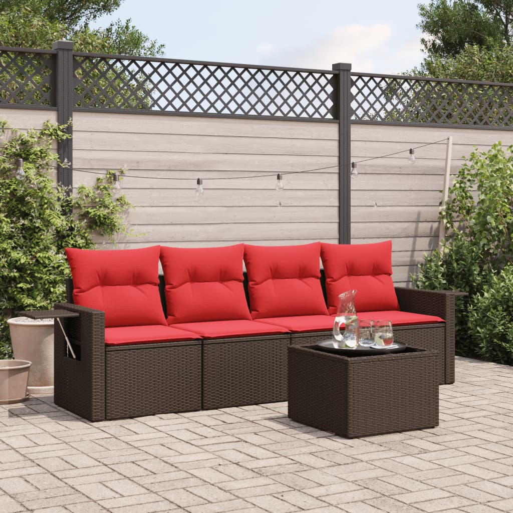 5-delige tuinbankset met kussens, bruin polyrotan is nu te koop bij PeponiXL, paradijselijk wonen!
