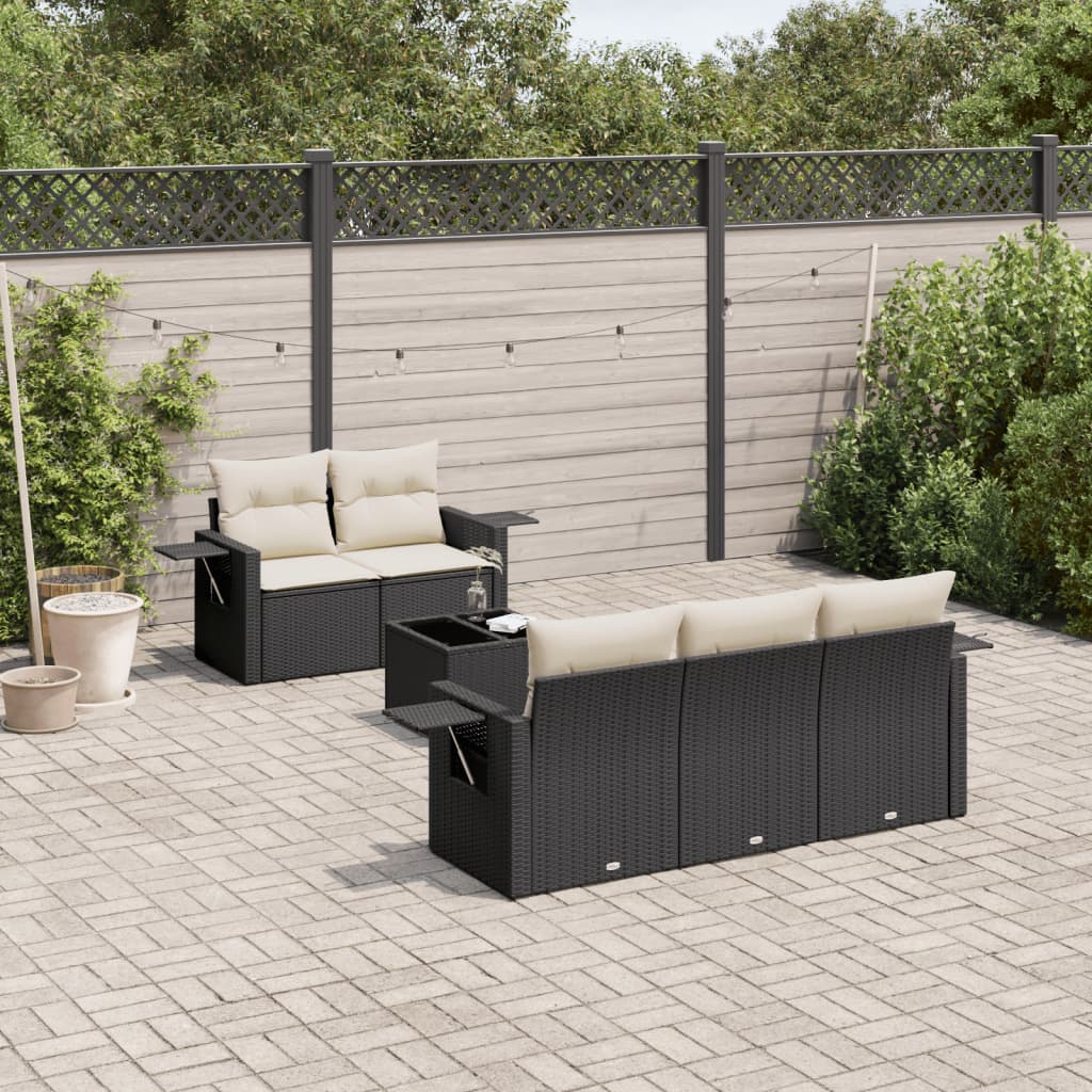 6-delige Loungeset met kussens poly rattan zwart is nu te koop bij PeponiXL, paradijselijk wonen!