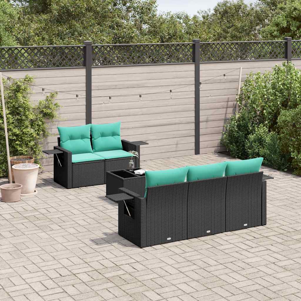 6-delige tuinbankset met kussens van zwart polyrotan is nu te koop bij PeponiXL, paradijselijk wonen!