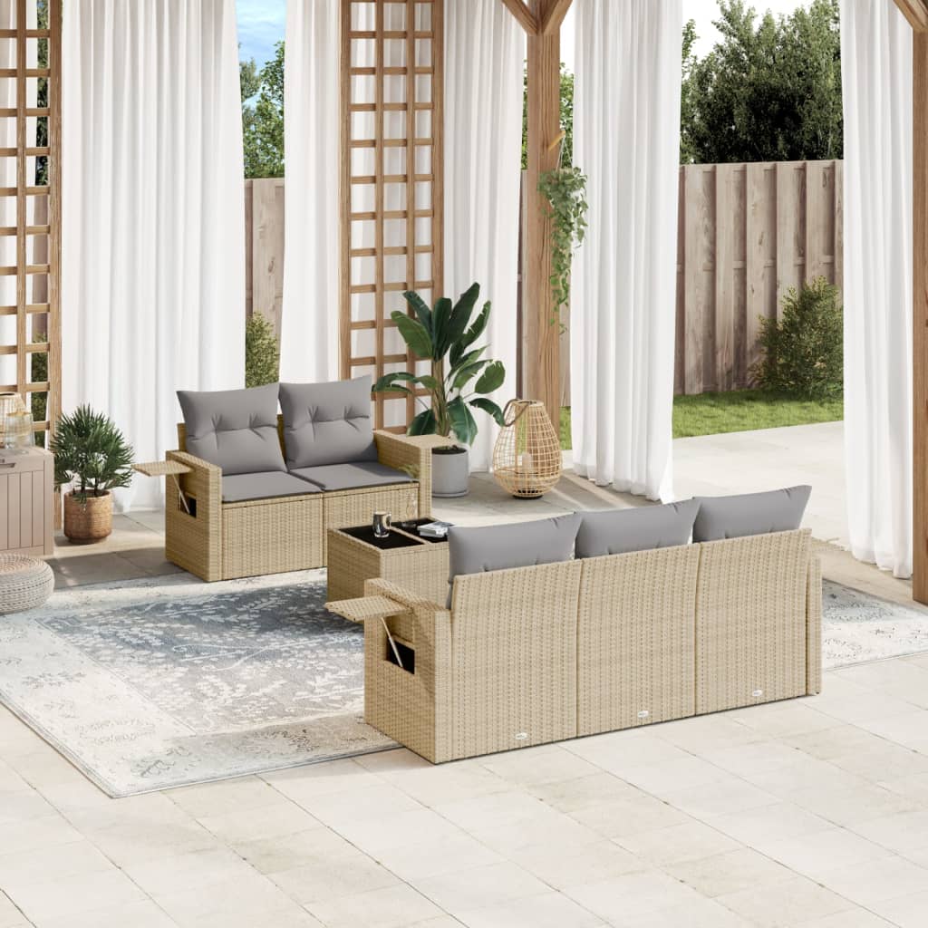 6-delige Loungeset met kussens poly rattan beige is nu te koop bij PeponiXL, paradijselijk wonen!