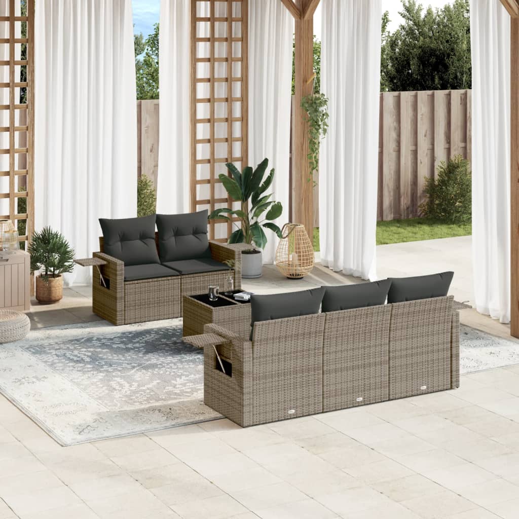 6-delige Loungeset met kussens poly rattan grijs is nu te koop bij PeponiXL, paradijselijk wonen!