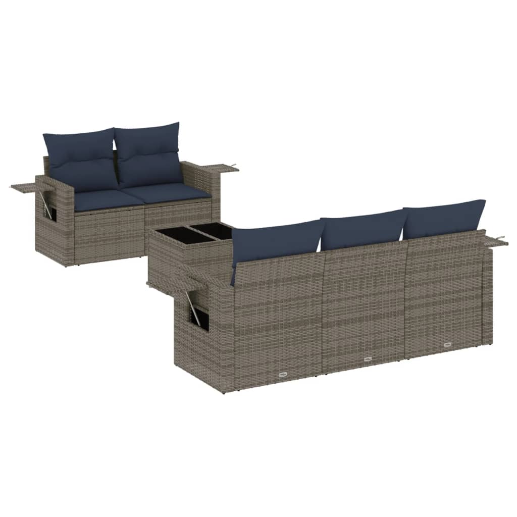 6-delige tuinbankset met kussens, grijs polyrotan is nu te koop bij PeponiXL, paradijselijk wonen!