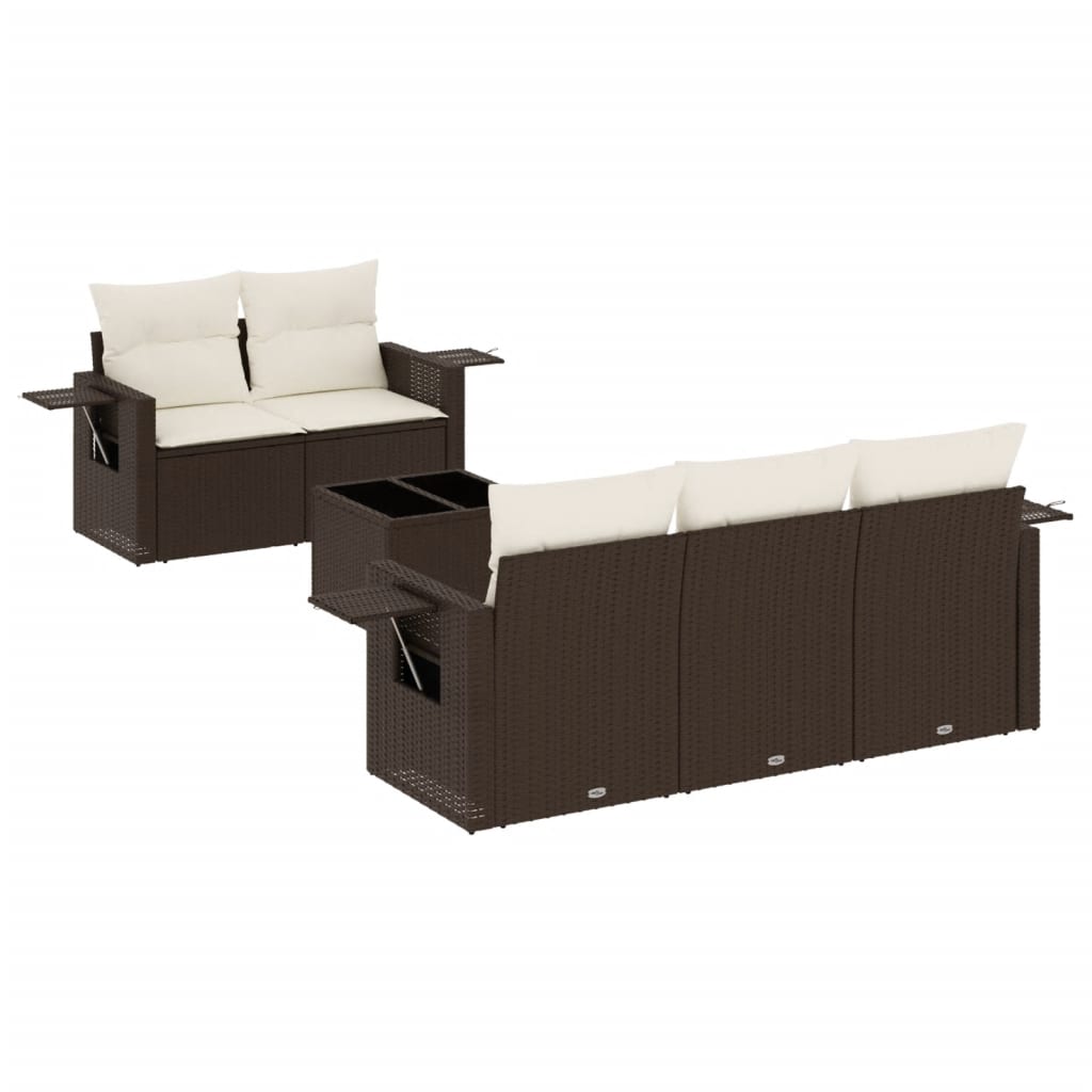 6-delige Loungeset met kussens poly rattan bruin is nu te koop bij PeponiXL, paradijselijk wonen!