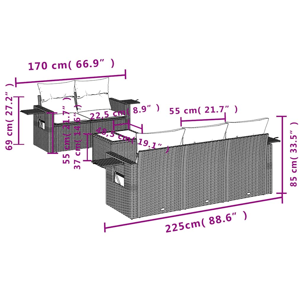 6-delige tuinbankset met kussens, bruin polyrotan is nu te koop bij PeponiXL, paradijselijk wonen!