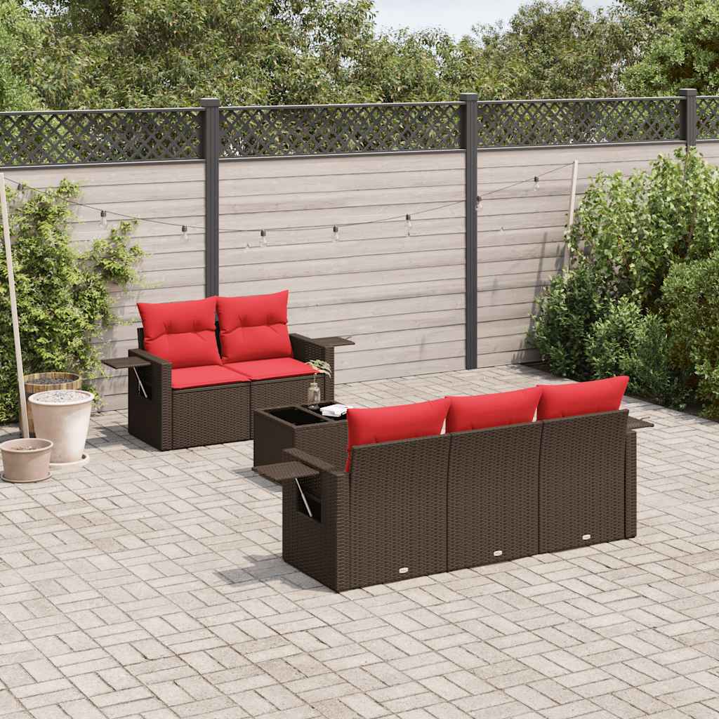 6-delige tuinbankset met kussens, bruin polyrotan is nu te koop bij PeponiXL, paradijselijk wonen!