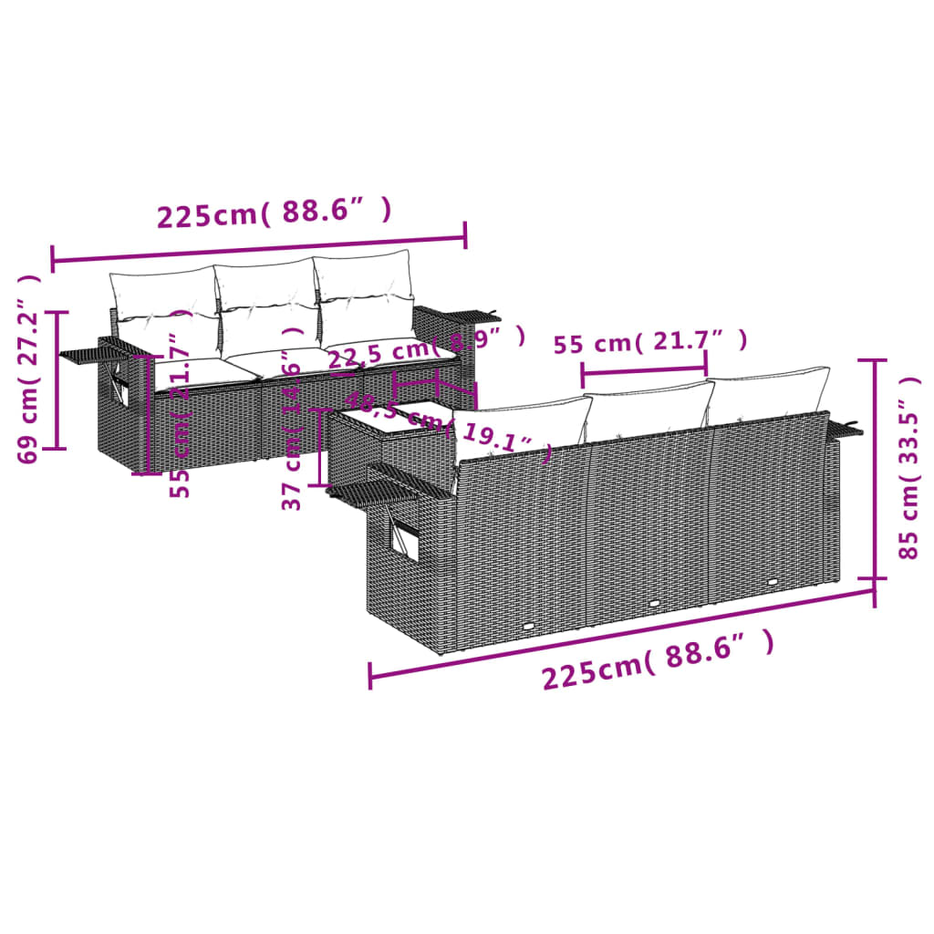7-delige Loungeset met kussens poly rattan zwart is nu te koop bij PeponiXL, paradijselijk wonen!