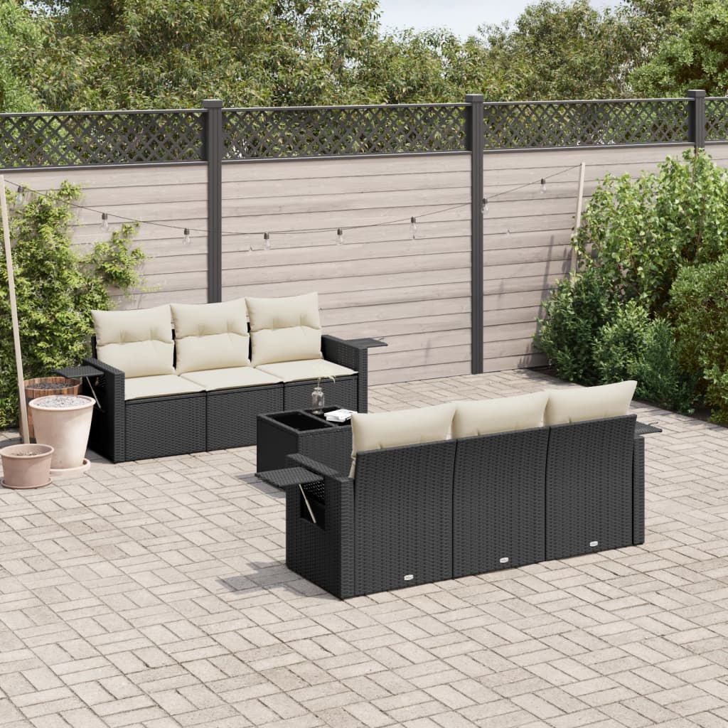 7-delige Loungeset met kussens poly rattan zwart is nu te koop bij PeponiXL, paradijselijk wonen!