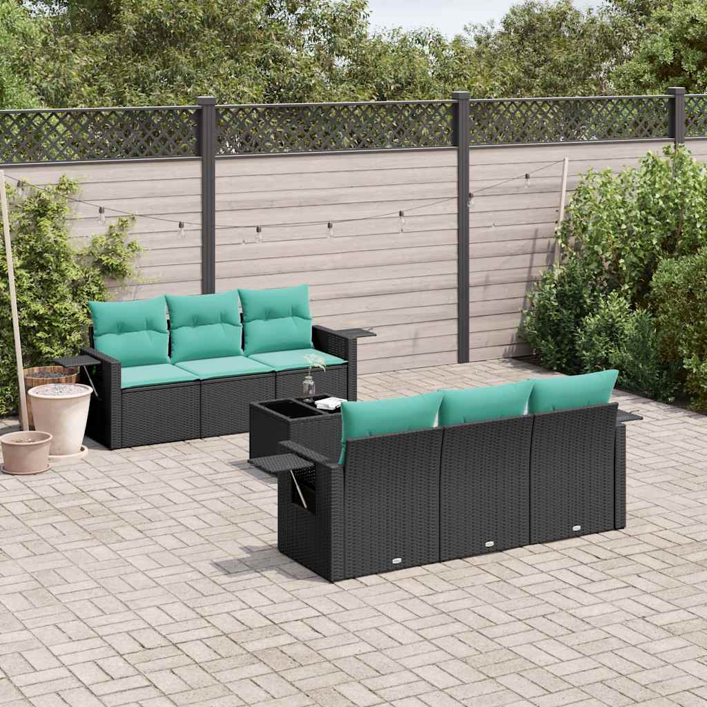 7-delige tuinbankset met kussens van zwart polyrotan is nu te koop bij PeponiXL, paradijselijk wonen!