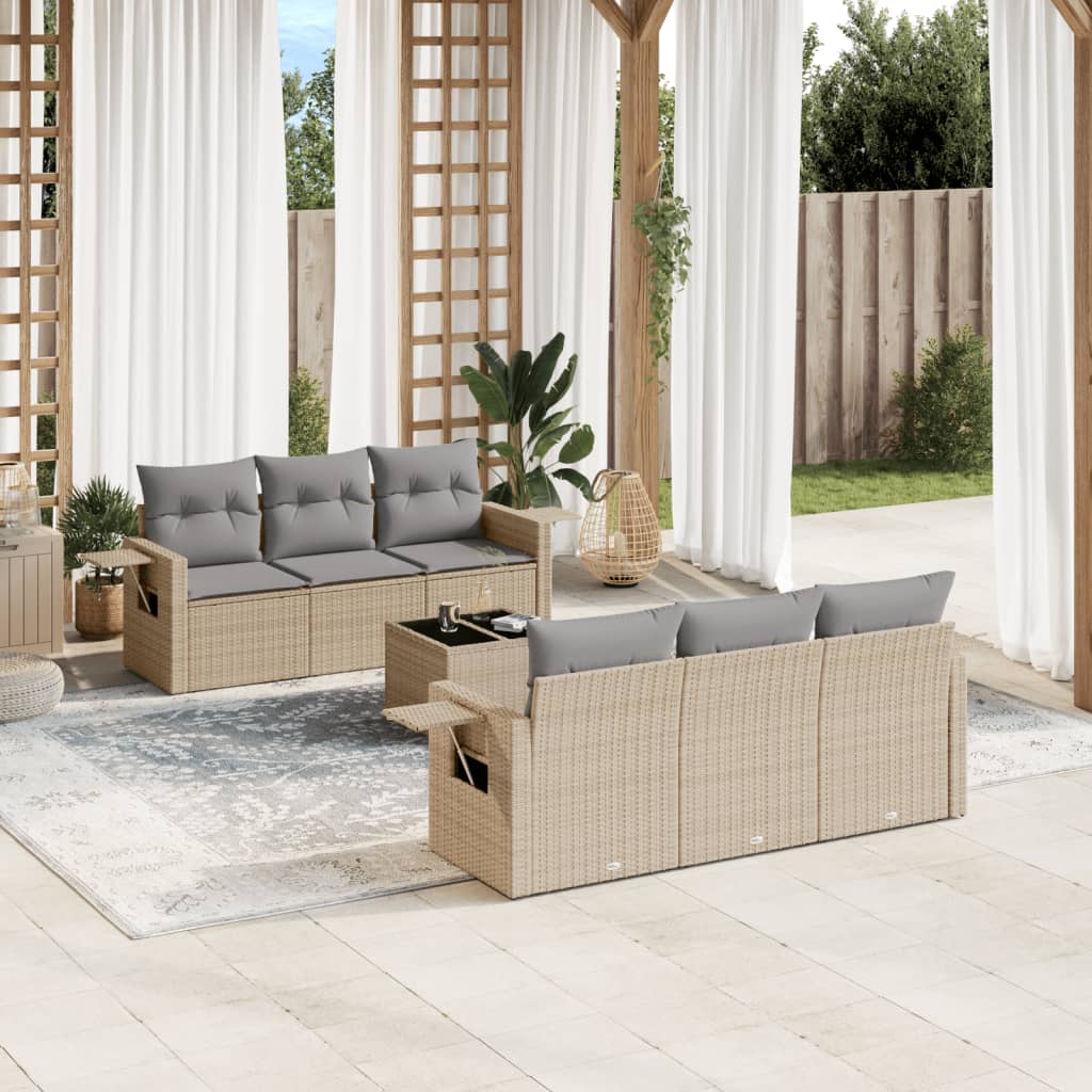 7-delige Loungeset met kussens poly rattan beige is nu te koop bij PeponiXL, paradijselijk wonen!