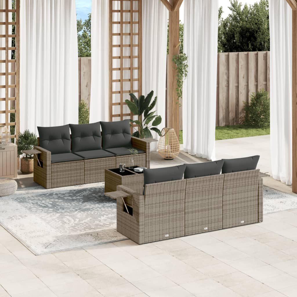 7-delige Loungeset met kussens poly rattan grijs is nu te koop bij PeponiXL, paradijselijk wonen!
