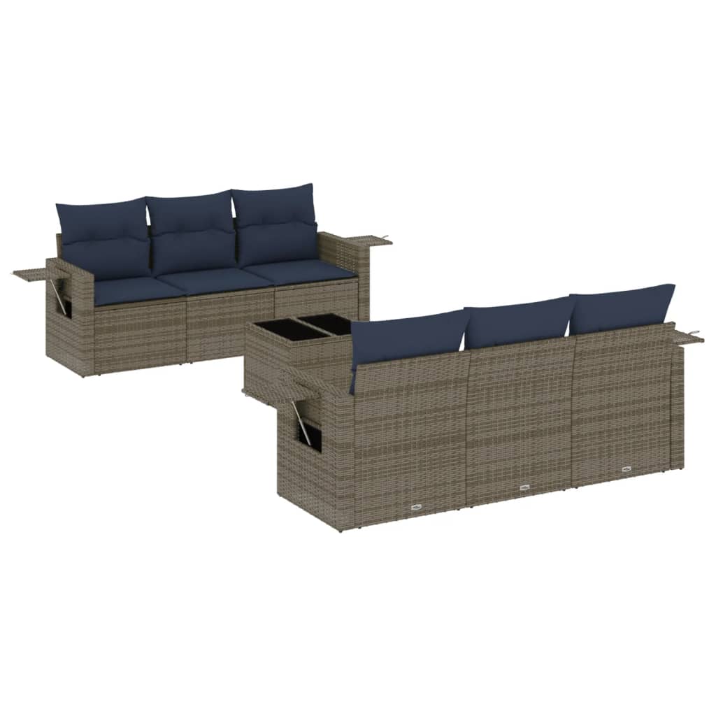 7-delige tuinbankset met kussens, grijs polyrotan is nu te koop bij PeponiXL, paradijselijk wonen!