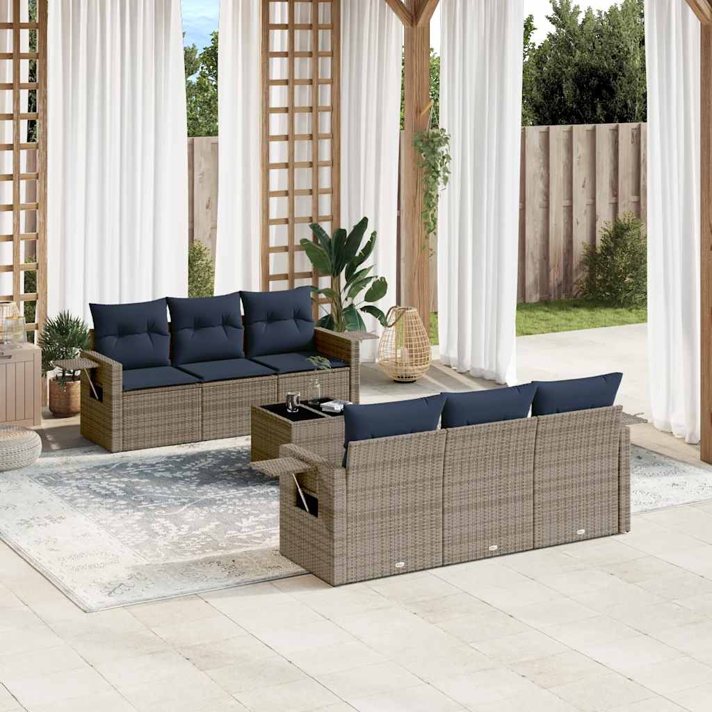 7-delige tuinbankset met kussens, grijs polyrotan is nu te koop bij PeponiXL, paradijselijk wonen!