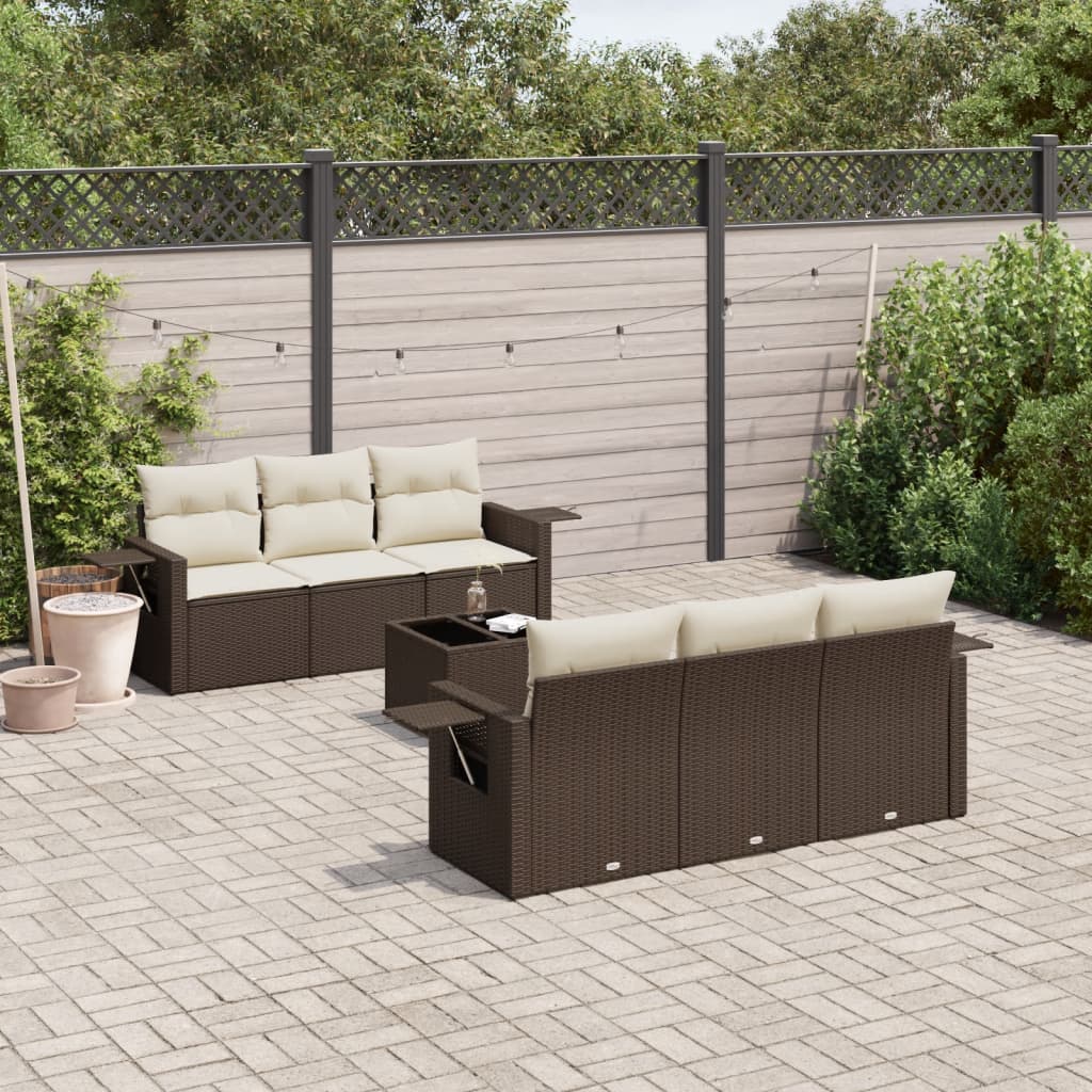 7-delige Loungeset met kussens poly rattan bruin is nu te koop bij PeponiXL, paradijselijk wonen!
