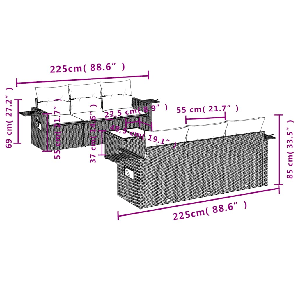 7-delige tuinbankset met kussens, bruin polyrotan is nu te koop bij PeponiXL, paradijselijk wonen!