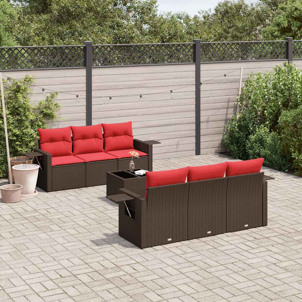 7-delige tuinbankset met kussens, bruin polyrotan is nu te koop bij PeponiXL, paradijselijk wonen!