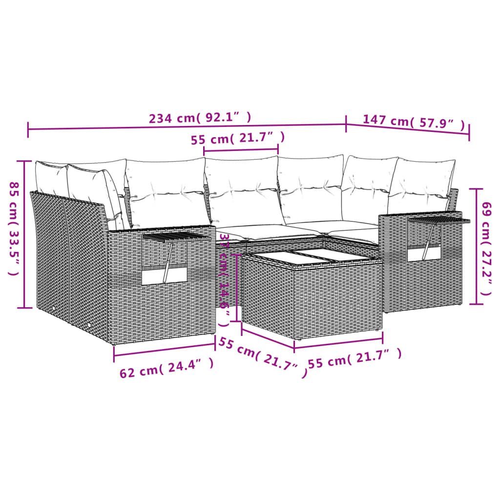 7-delige Loungeset met kussens poly rattan zwart is nu te koop bij PeponiXL, paradijselijk wonen!