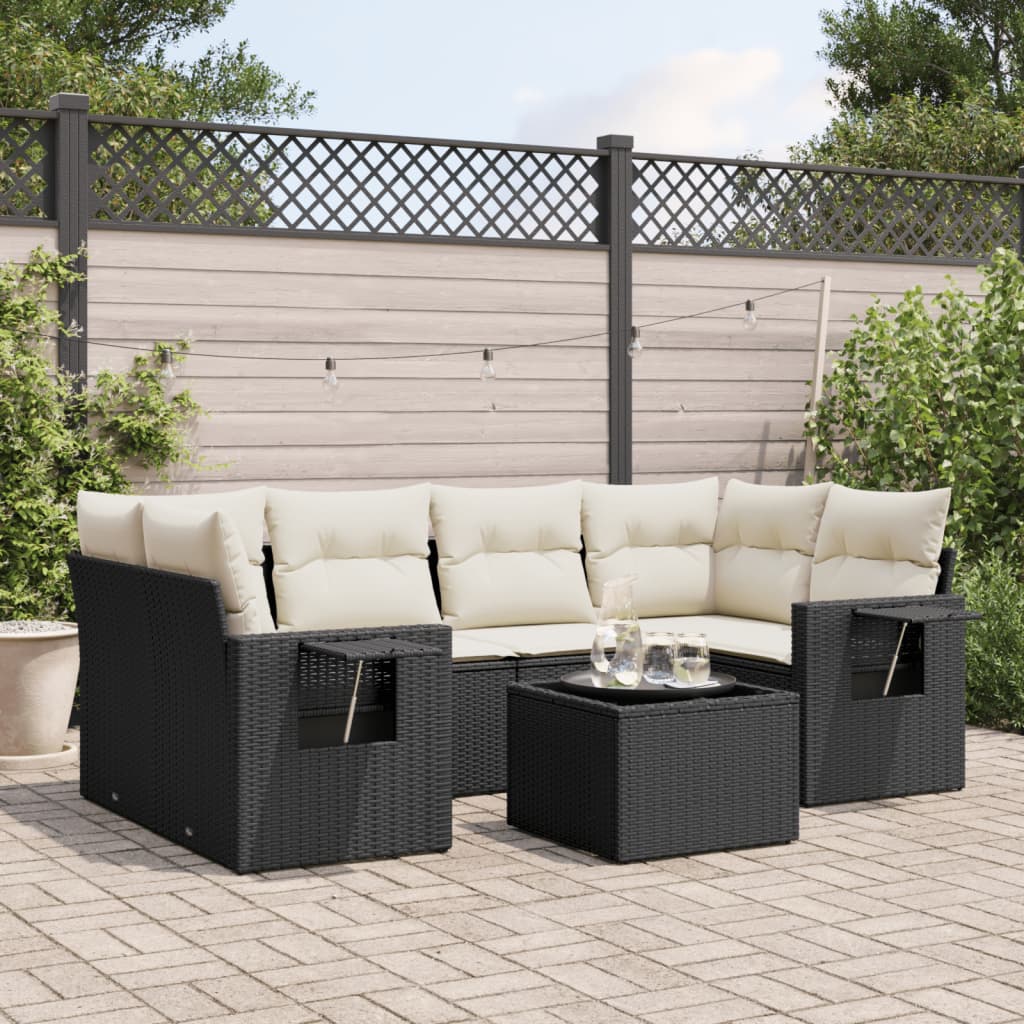 7-delige Loungeset met kussens poly rattan zwart is nu te koop bij PeponiXL, paradijselijk wonen!