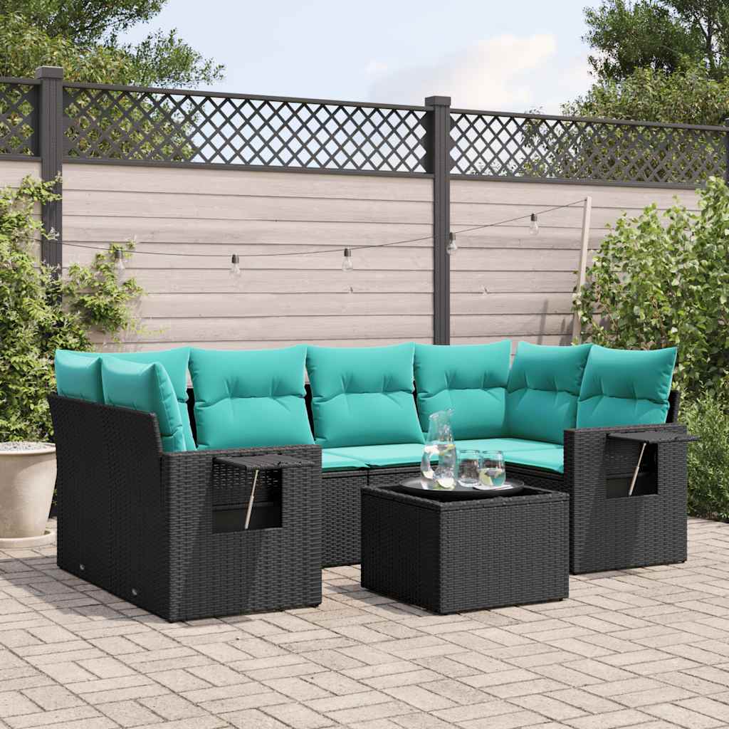 7-delige tuinbankset met kussens van zwart polyrotan is nu te koop bij PeponiXL, paradijselijk wonen!