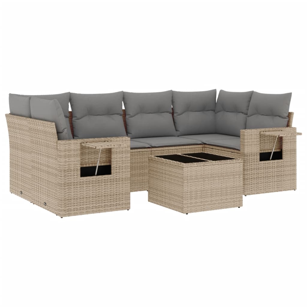 7-delige Loungeset met kussens poly rattan beige is nu te koop bij PeponiXL, paradijselijk wonen!