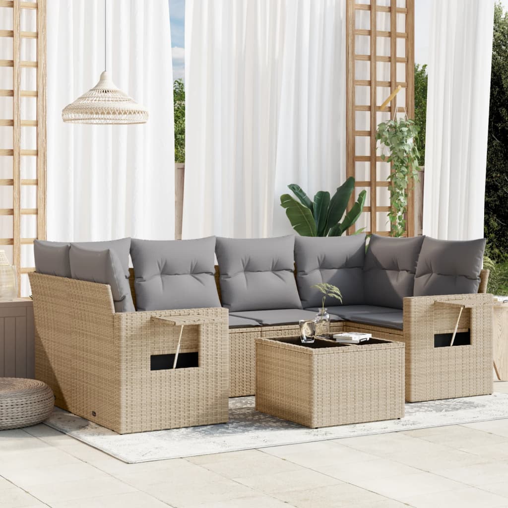 7-delige Loungeset met kussens poly rattan beige is nu te koop bij PeponiXL, paradijselijk wonen!