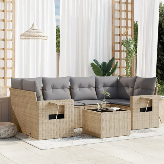 7-delige Loungeset met kussens poly rattan beige is nu te koop bij PeponiXL, paradijselijk wonen!