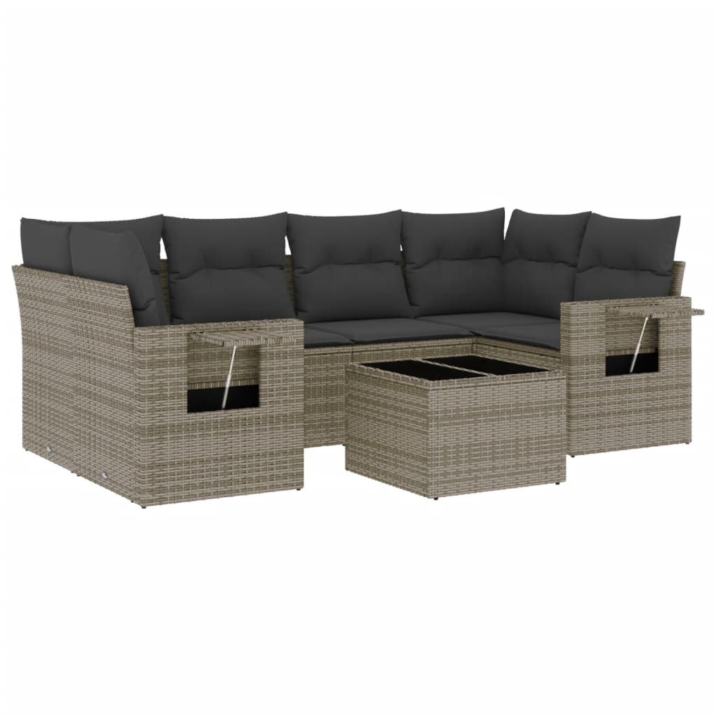 7-delige Loungeset met kussens poly rattan grijs is nu te koop bij PeponiXL, paradijselijk wonen!