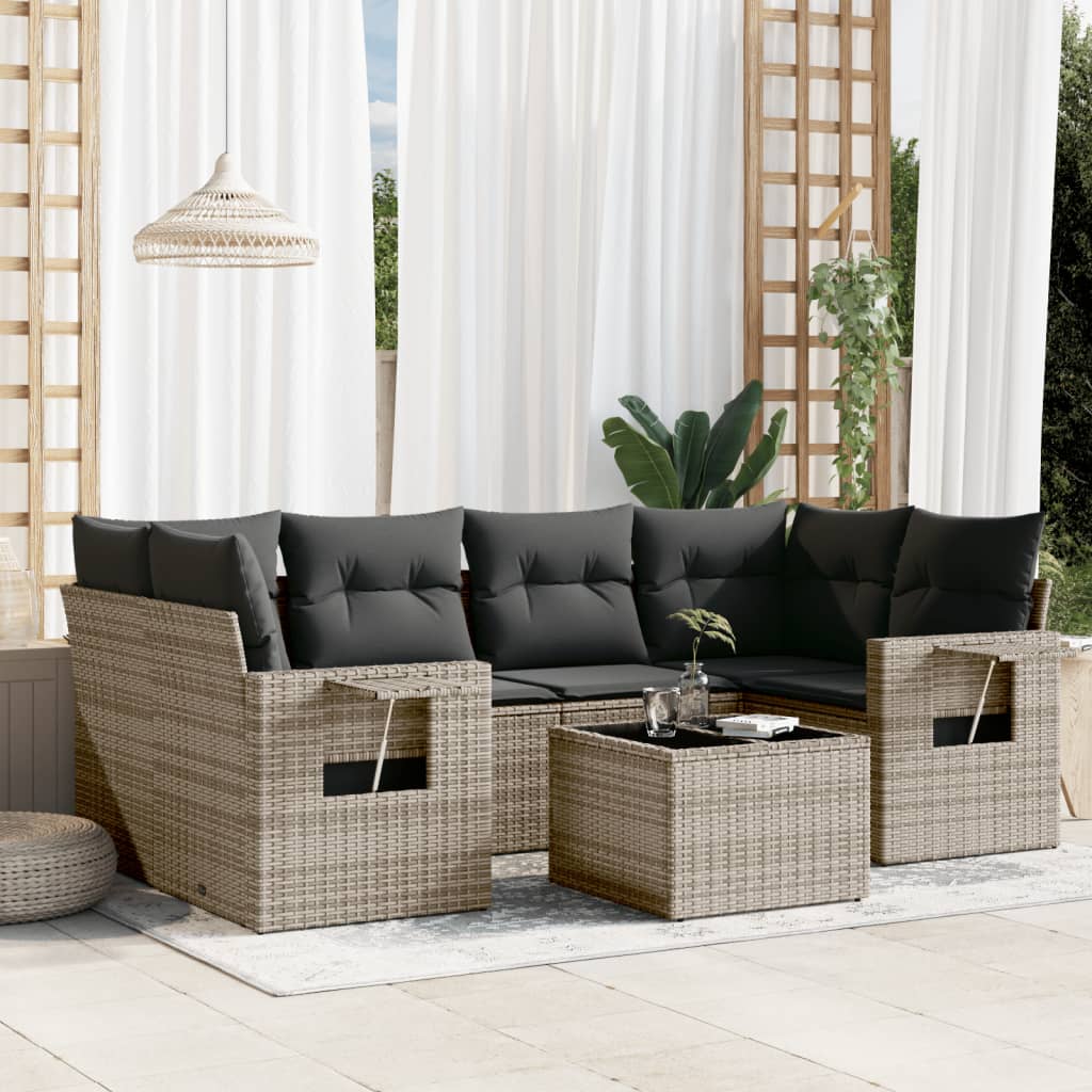 7-delige Loungeset met kussens poly rattan grijs is nu te koop bij PeponiXL, paradijselijk wonen!