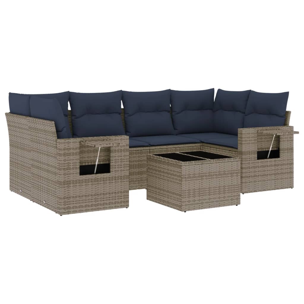 7-delige tuinbankset met kussens, grijs polyrotan is nu te koop bij PeponiXL, paradijselijk wonen!