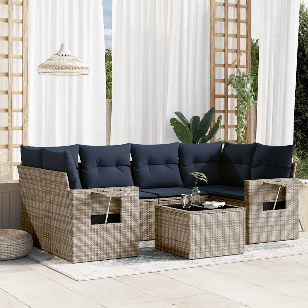 7-delige tuinbankset met kussens, grijs polyrotan is nu te koop bij PeponiXL, paradijselijk wonen!