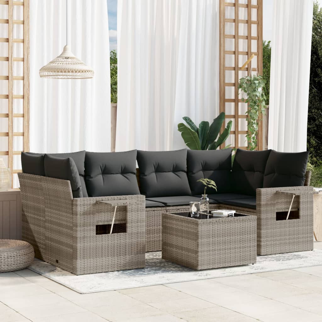 7-delige Loungeset met kussens poly rattan lichtgrijs is nu te koop bij PeponiXL, paradijselijk wonen!