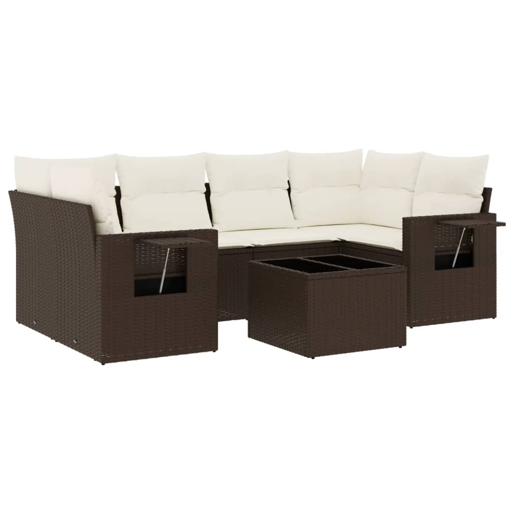 7-delige Loungeset met kussens poly rattan bruin is nu te koop bij PeponiXL, paradijselijk wonen!