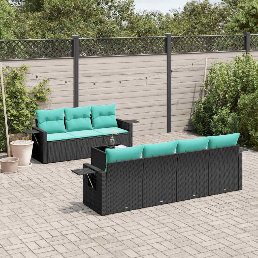 8-delige tuinbankset met kussens, zwart polyrotan is nu te koop bij PeponiXL, paradijselijk wonen!