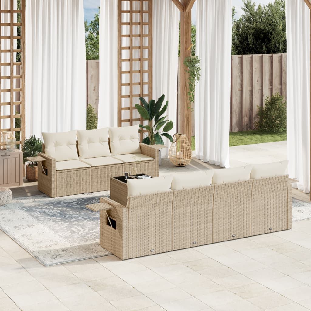 8-delige Loungeset met kussens poly rattan beige is nu te koop bij PeponiXL, paradijselijk wonen!