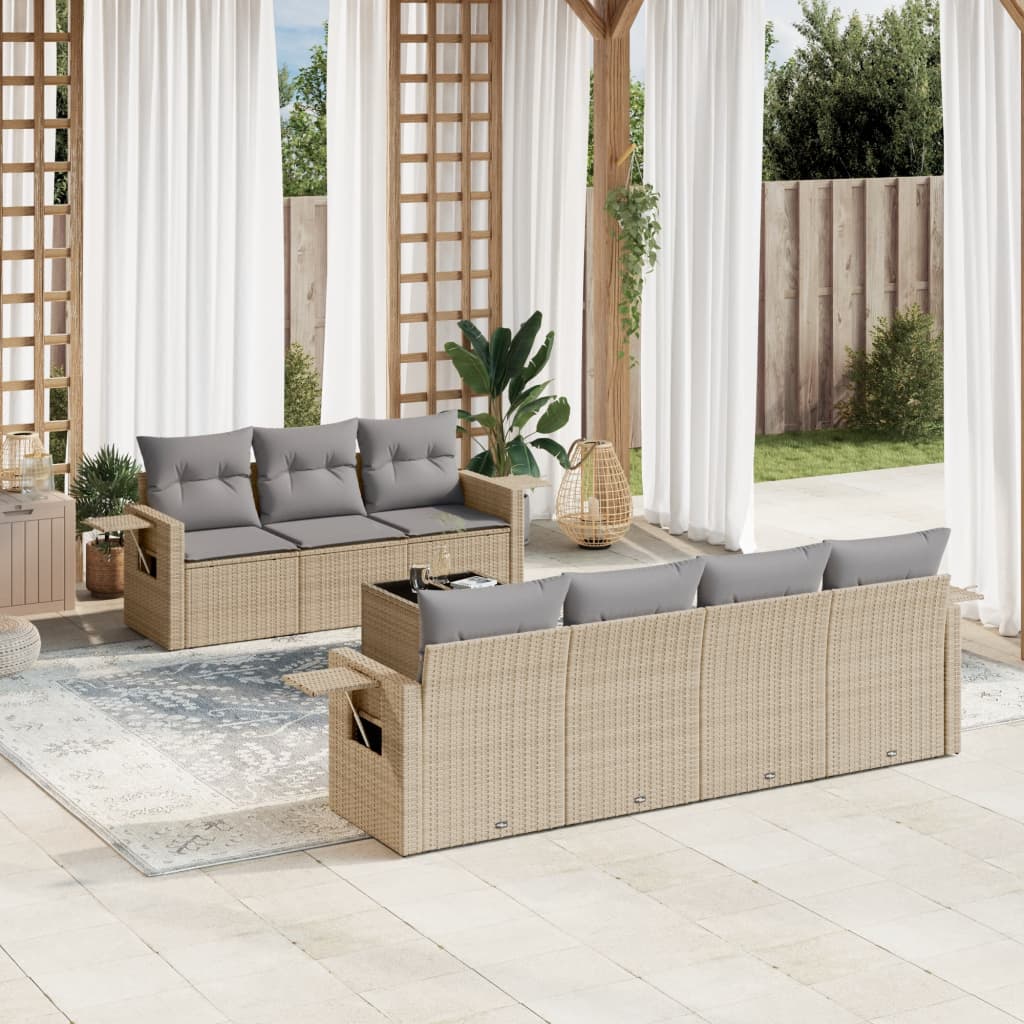 8-delige Loungeset met kussens poly rattan beige is nu te koop bij PeponiXL, paradijselijk wonen!