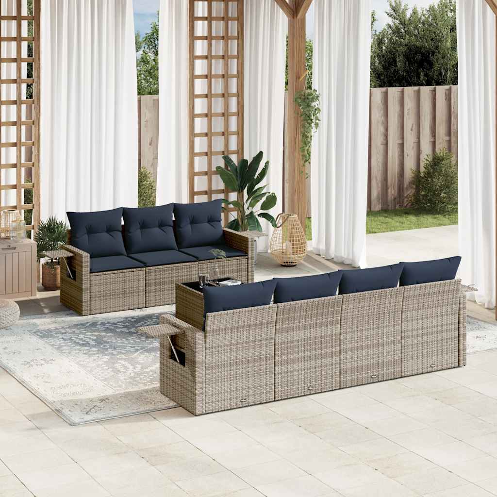 8-delige tuinbankset met kussens, grijs polyrotan is nu te koop bij PeponiXL, paradijselijk wonen!