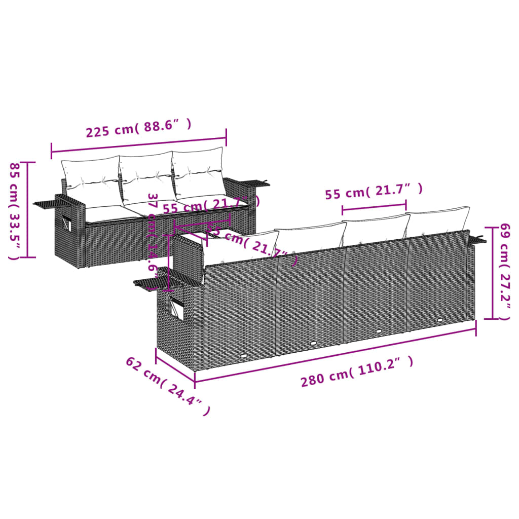 8-delige Loungeset met kussens poly rattan bruin is nu te koop bij PeponiXL, paradijselijk wonen!