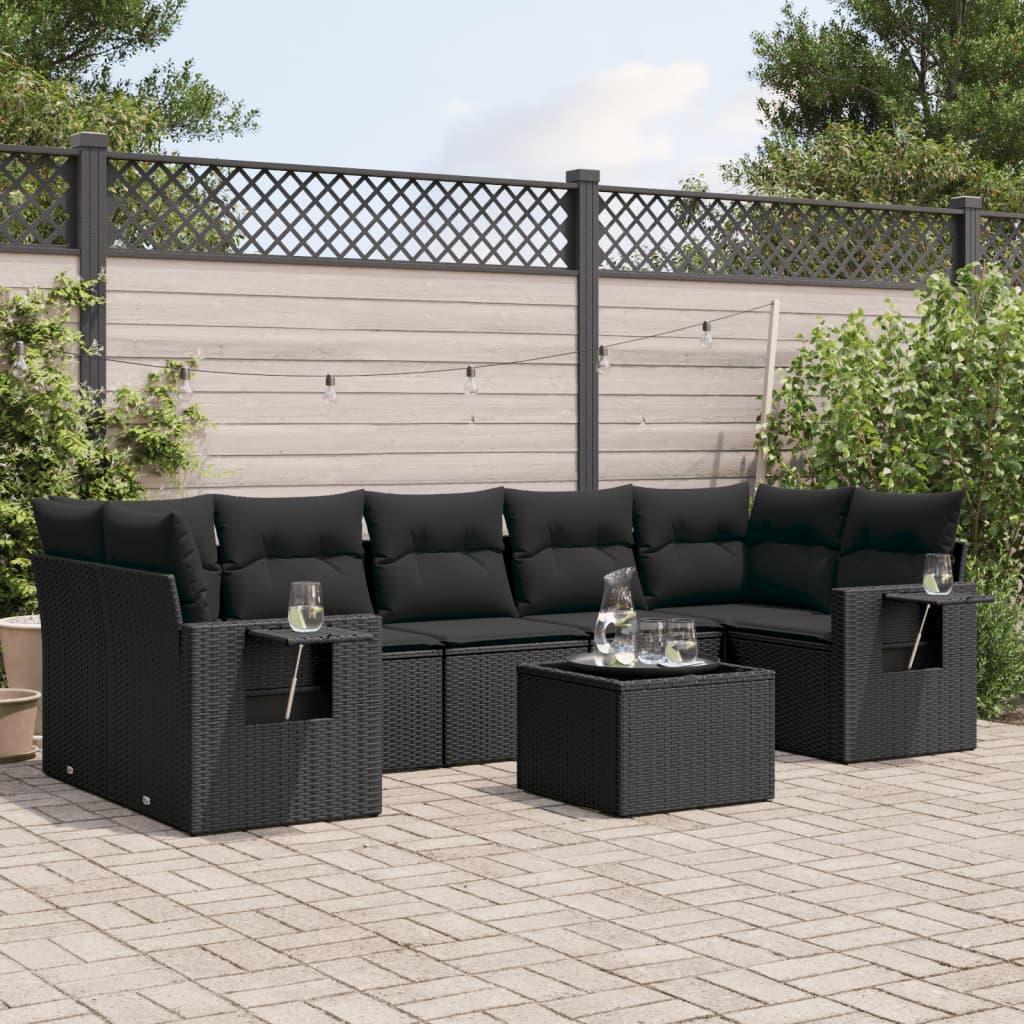 8-delige Loungeset met kussens poly rattan zwart is nu te koop bij PeponiXL, paradijselijk wonen!