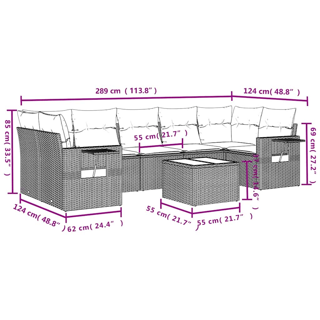 8-delige tuinbankset met kussens, zwart polyrotan is nu te koop bij PeponiXL, paradijselijk wonen!
