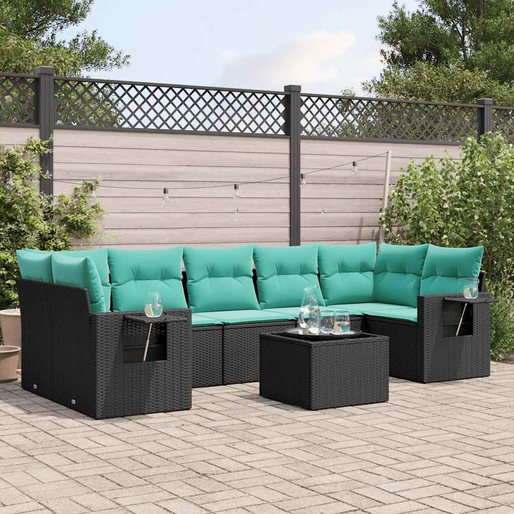 8-delige tuinbankset met kussens, zwart polyrotan is nu te koop bij PeponiXL, paradijselijk wonen!