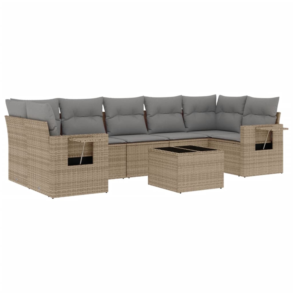 8-delige Loungeset met kussens poly rattan beige is nu te koop bij PeponiXL, paradijselijk wonen!