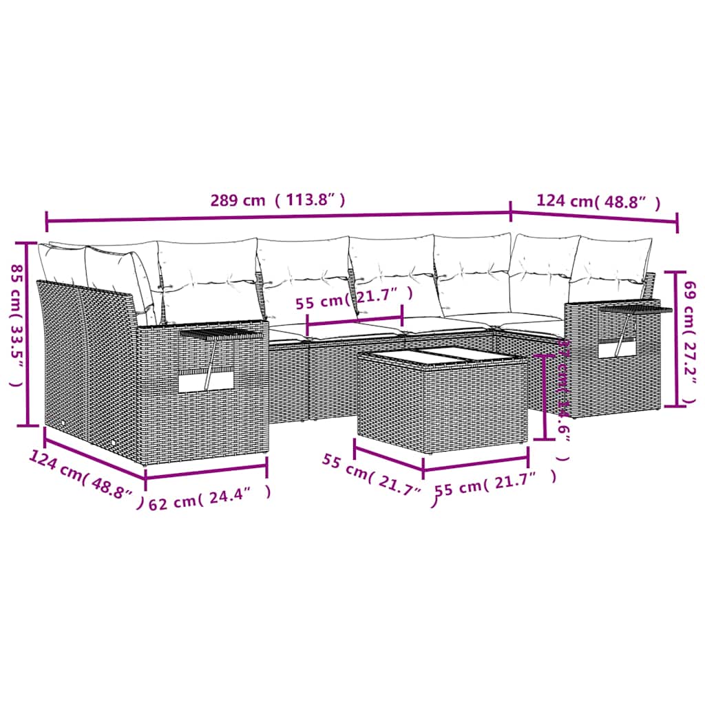 8-delige tuinbankset met kussens, grijs polyrotan is nu te koop bij PeponiXL, paradijselijk wonen!