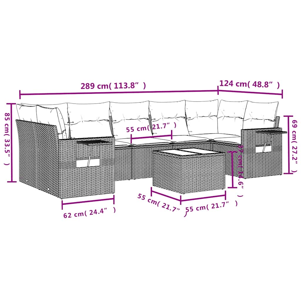 8-delige tuinbankset met kussens, bruin polyrotan is nu te koop bij PeponiXL, paradijselijk wonen!