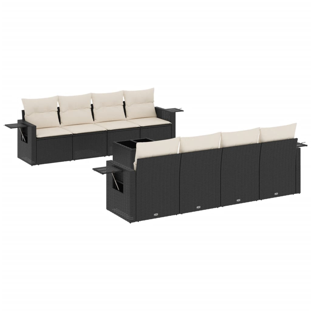 9-delige Loungeset met kussens poly rattan zwart is nu te koop bij PeponiXL, paradijselijk wonen!