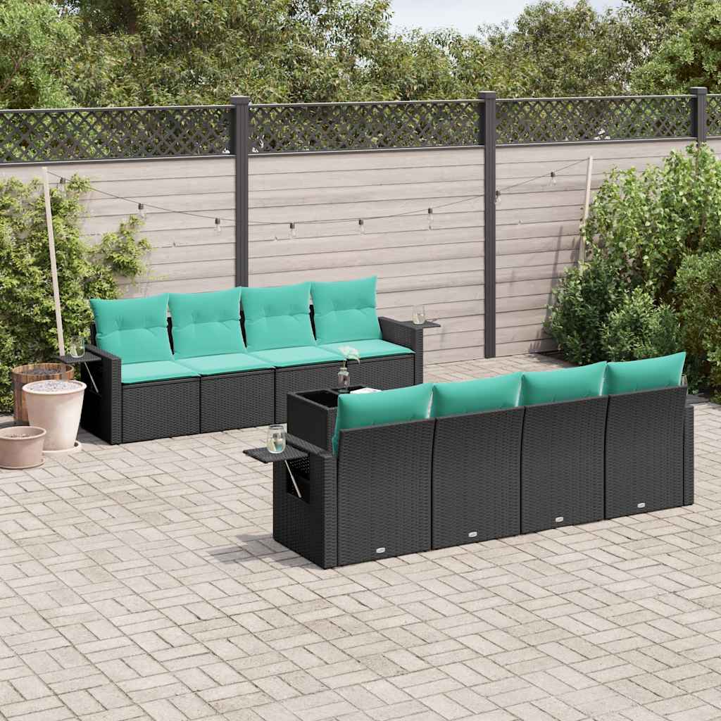 9-delige tuinbankset met kussens van zwart polyrotan is nu te koop bij PeponiXL, paradijselijk wonen!