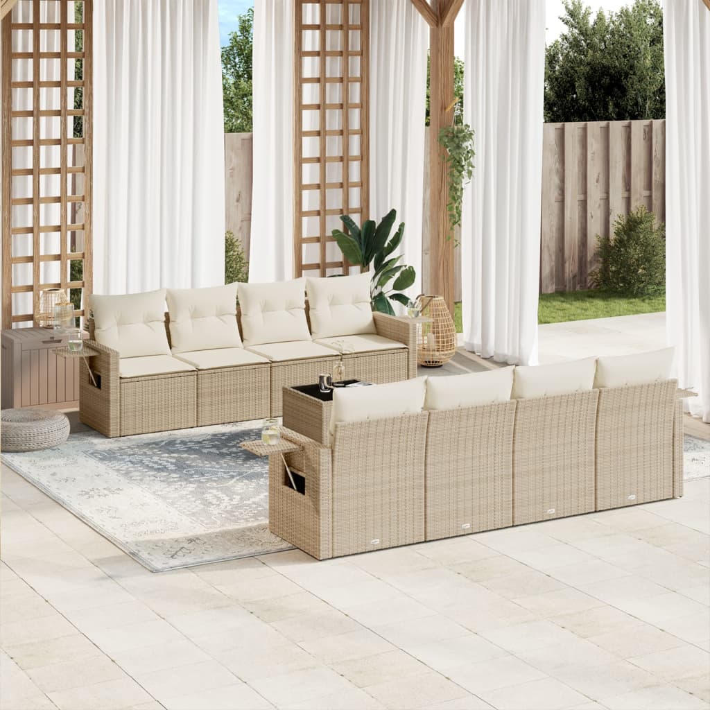 9-delige Loungeset met kussens poly rattan beige is nu te koop bij PeponiXL, paradijselijk wonen!