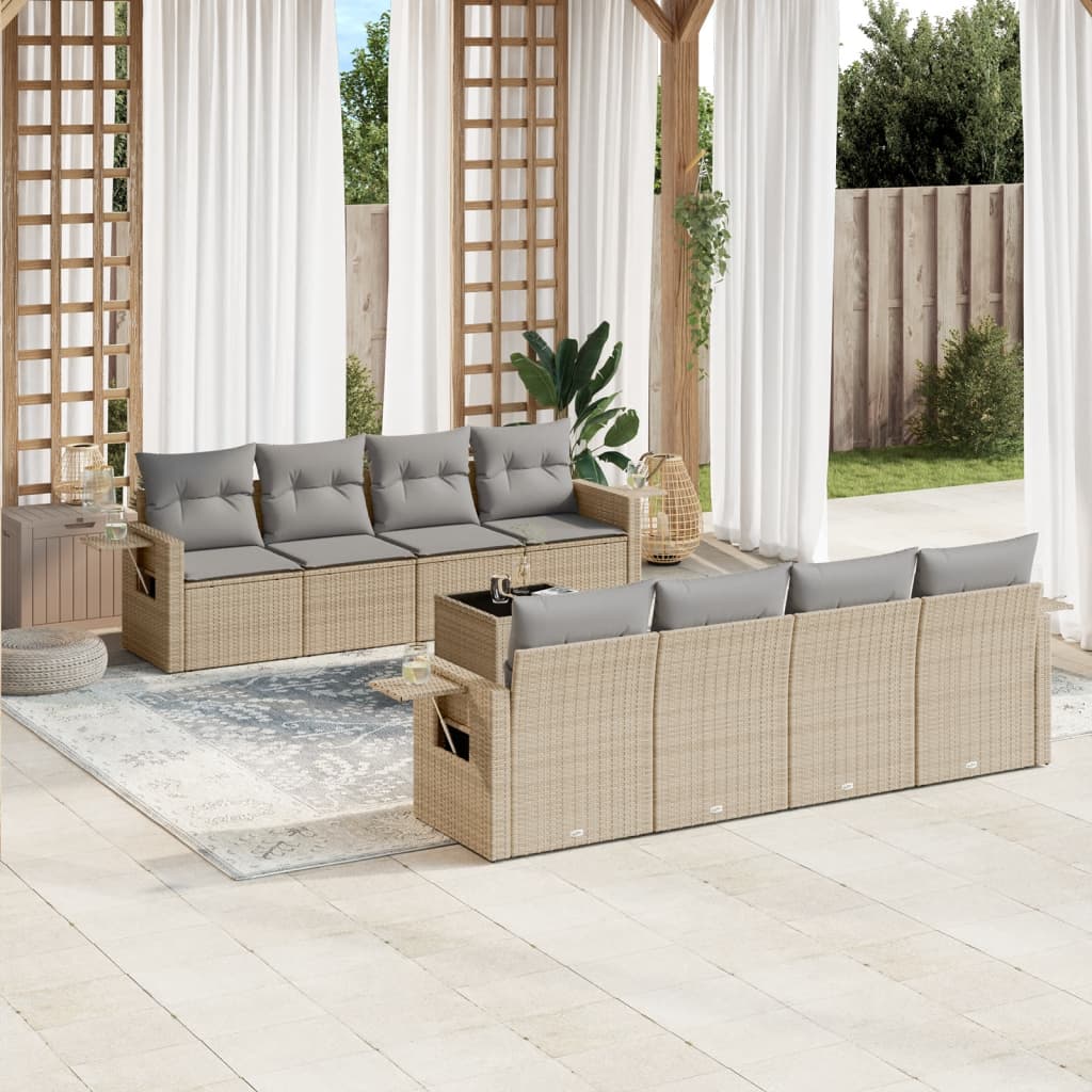 9-delige Loungeset met kussens poly rattan beige is nu te koop bij PeponiXL, paradijselijk wonen!