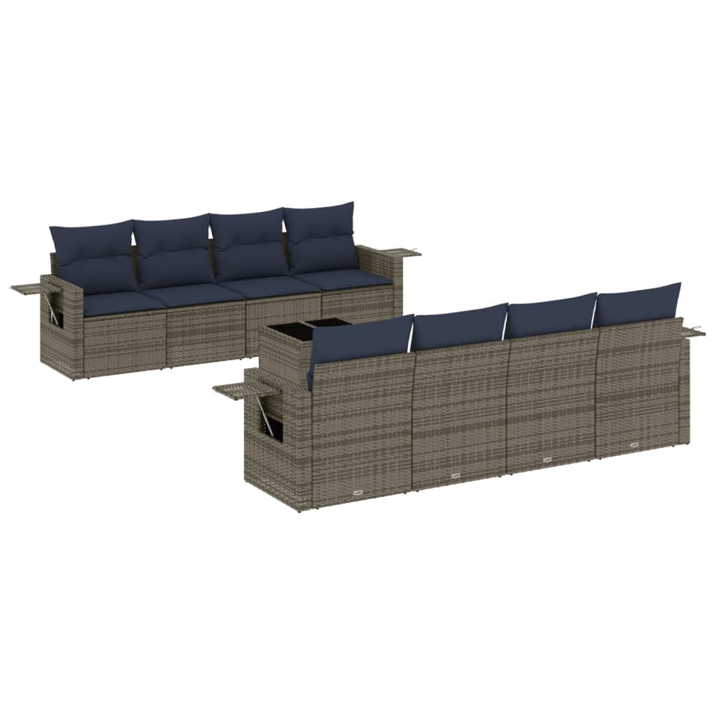 9-delige tuinbankset met kussens, grijs polyrotan is nu te koop bij PeponiXL, paradijselijk wonen!