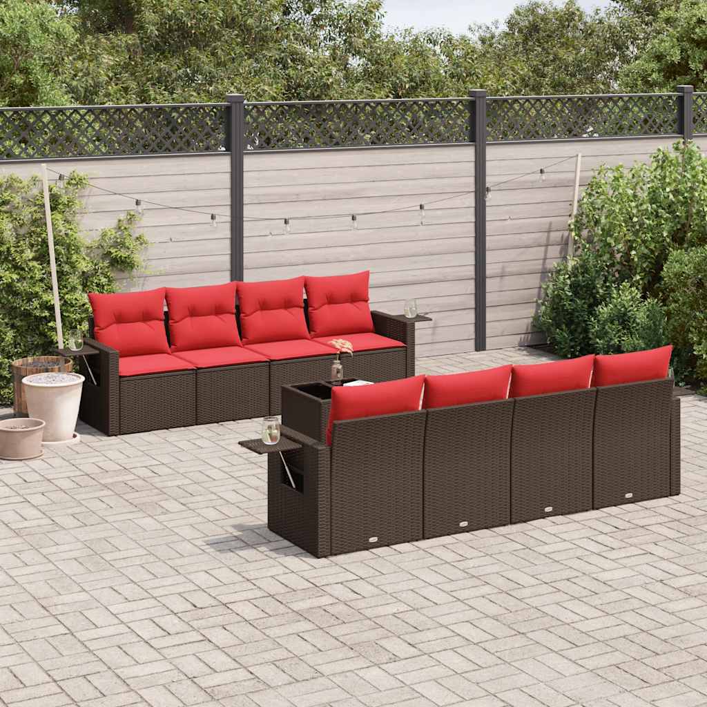 9-delige tuinbankset met kussens, bruin polyrotan is nu te koop bij PeponiXL, paradijselijk wonen!