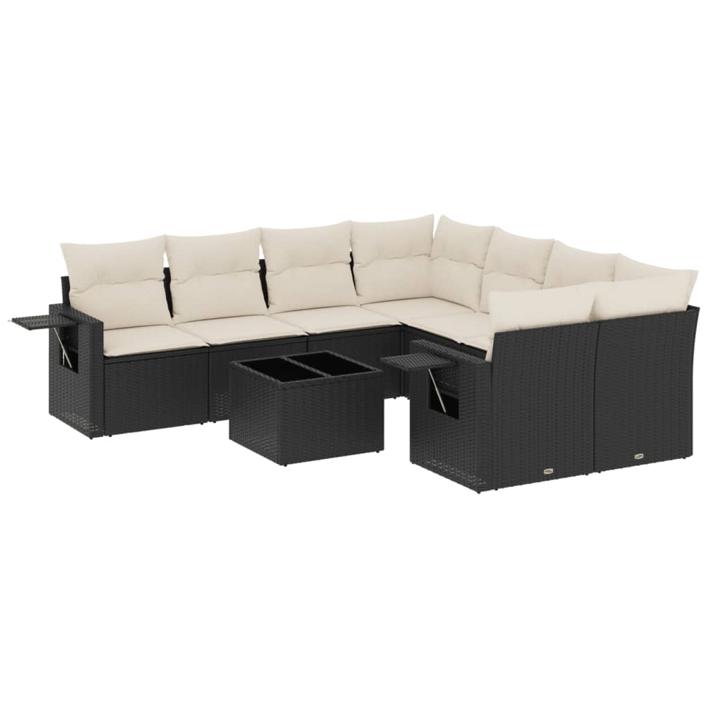 9-delige Loungeset met kussens poly rattan zwart is nu te koop bij PeponiXL, paradijselijk wonen!